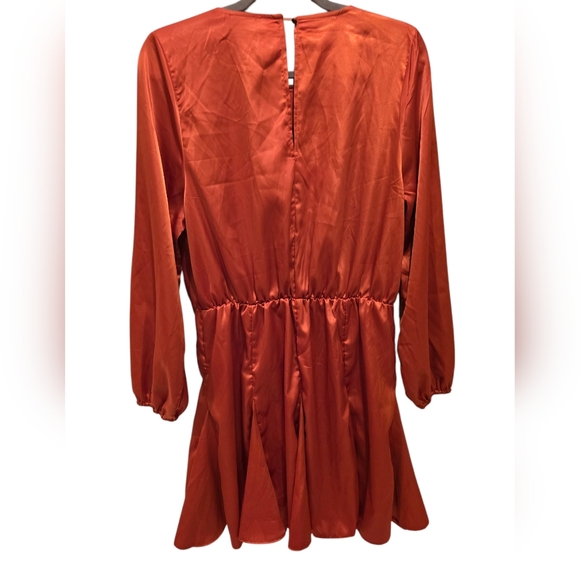 NWT AX Paris Satin Mini Long Sleeves Dress. Rust. Size 14 - Picture 6 of 9